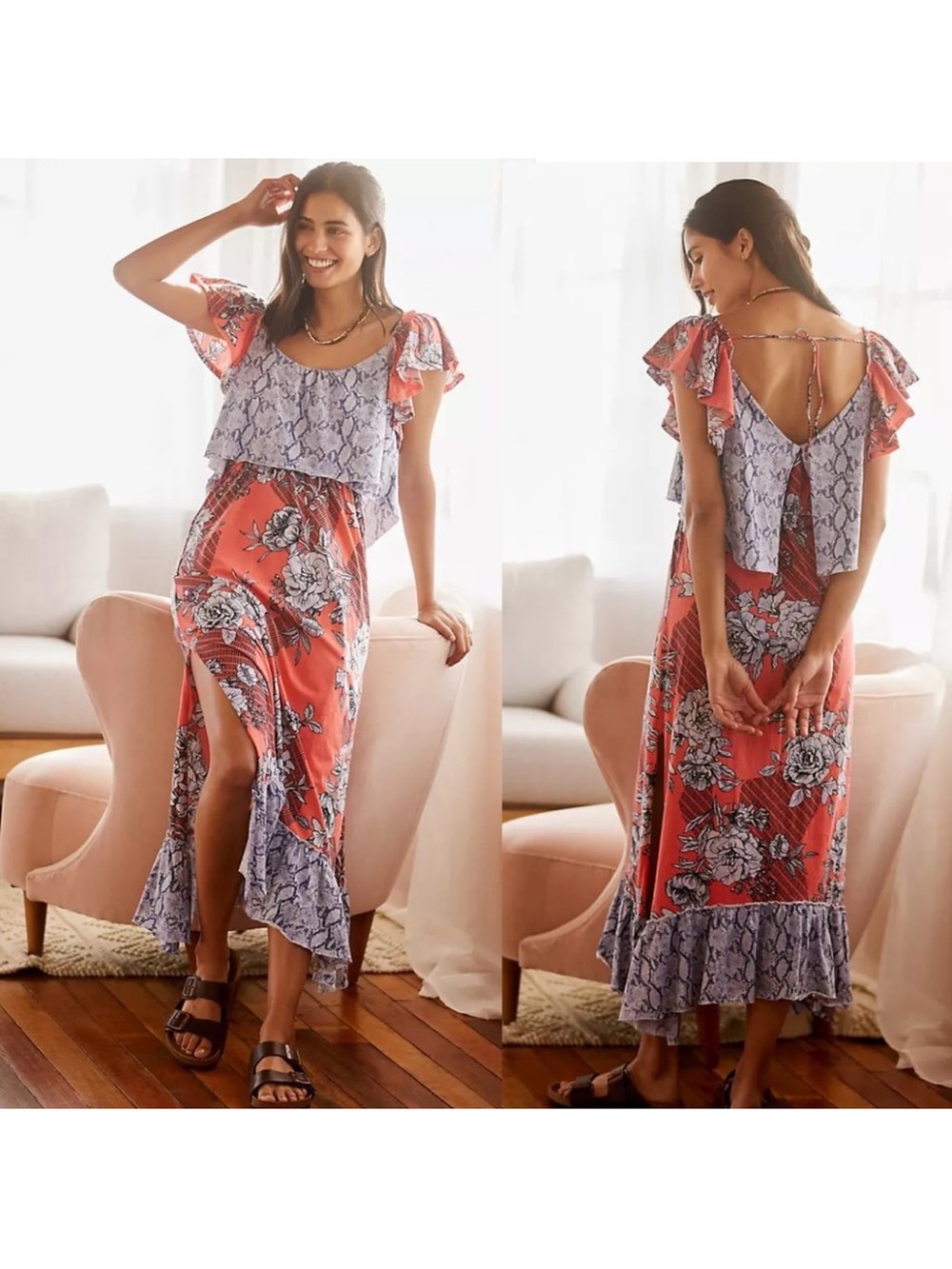 Daily Practice by Anthropologie Poppy Ruffled Midi Dress size medium NWOT